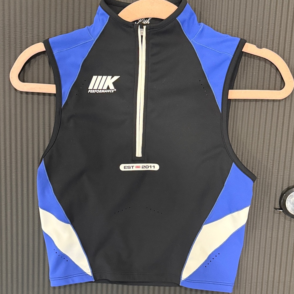 Kith Performance Black & Blue Sleeveless Crop Tri Top (S)